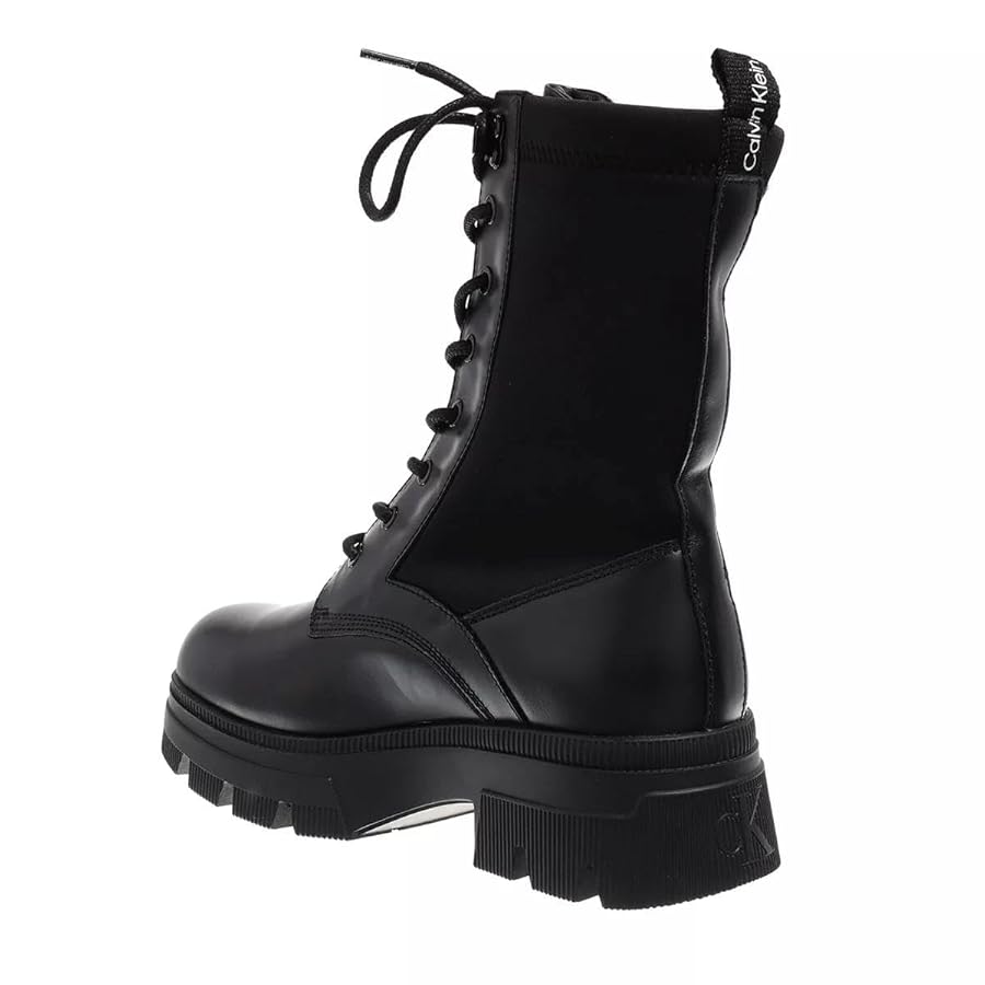 Calvin Klein Chunky Combat Lace Up Zip Boots Smooth Leather